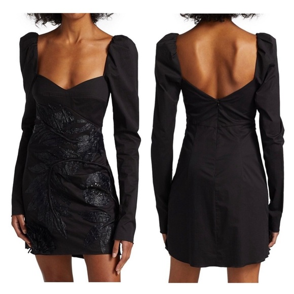 JOHANNA ORTIZ dress mini black sz 8 long sleeve Magic Touch embroidered raffia - Picture 2 of 15